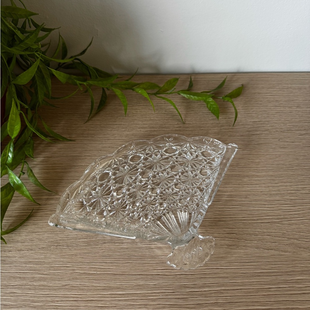 Avon Clear Glass Fan Shaped Decorative Tray